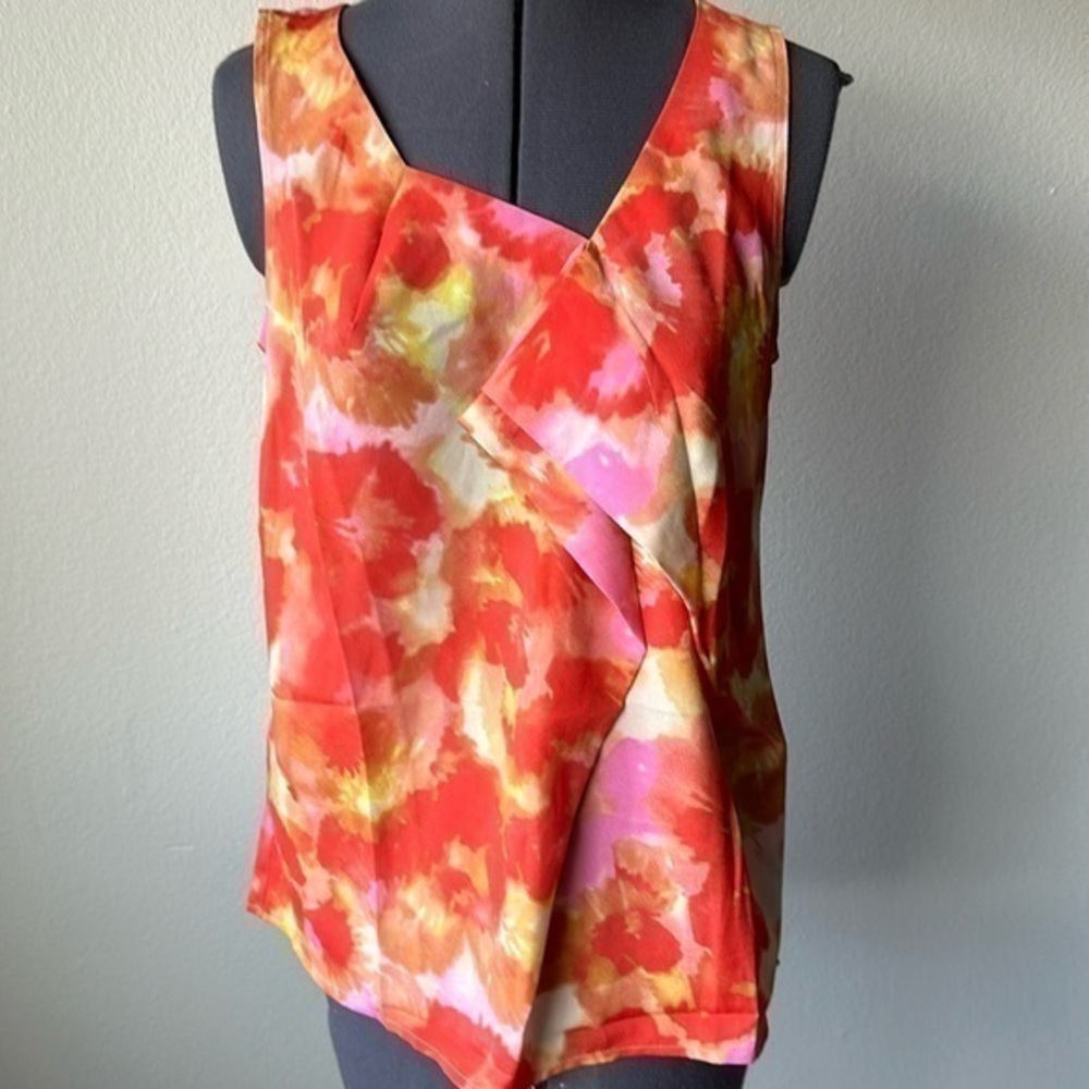 LOFT top orange pink red spring size Small barbiecore floral